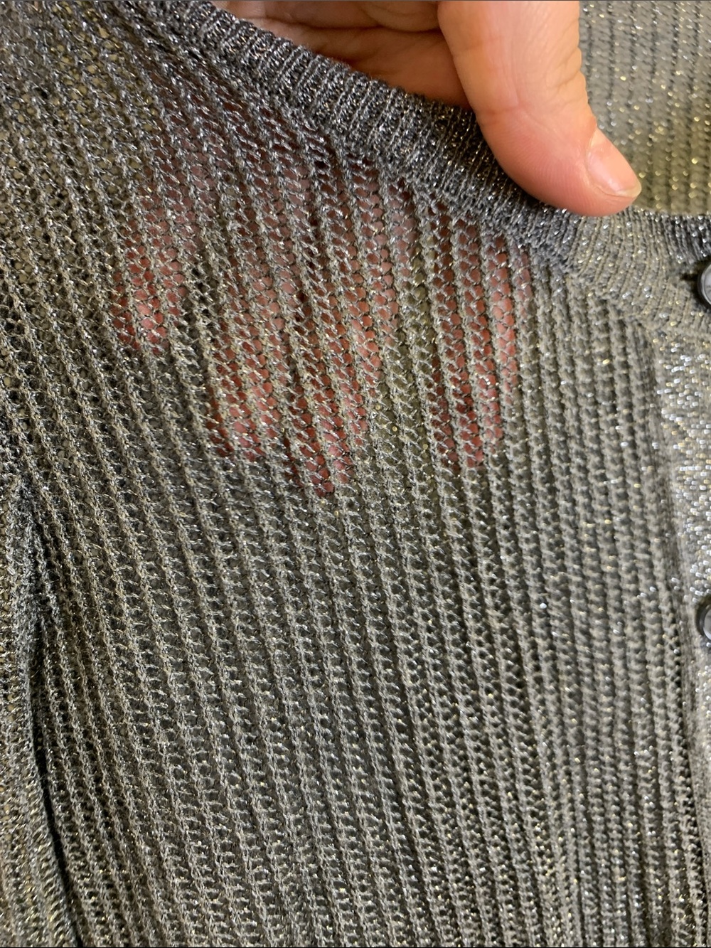 Express Metallic Gray Ribbed Button-Up Cardigan - Picture 4 of 5